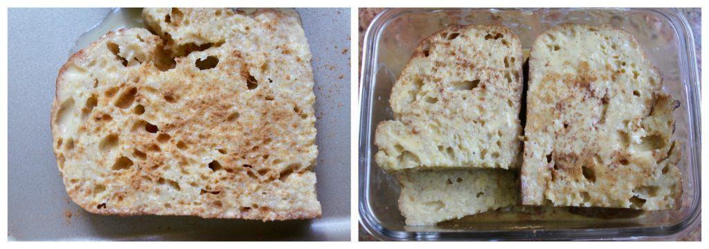 two photos of soaked bread ready to cook