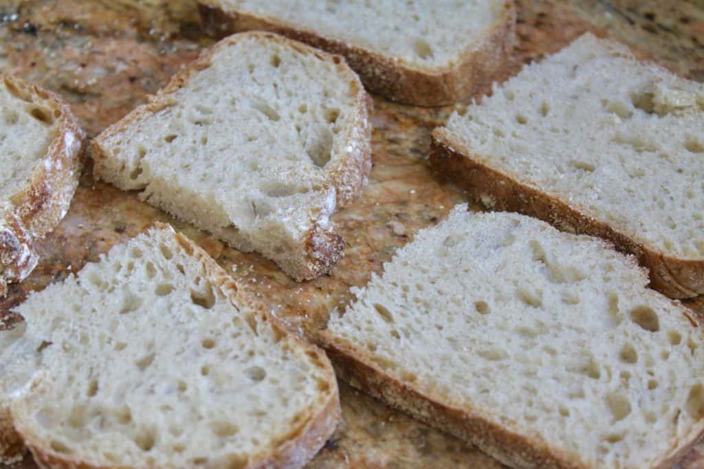 pieces of bread on granite