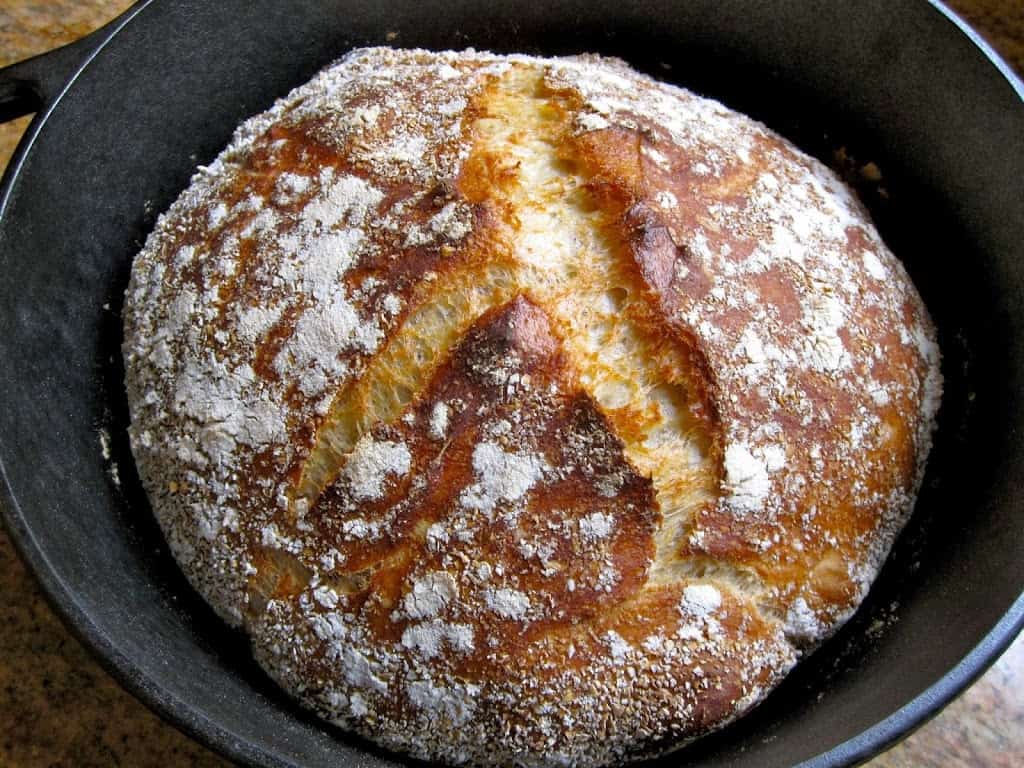 bread in a cast iron pot