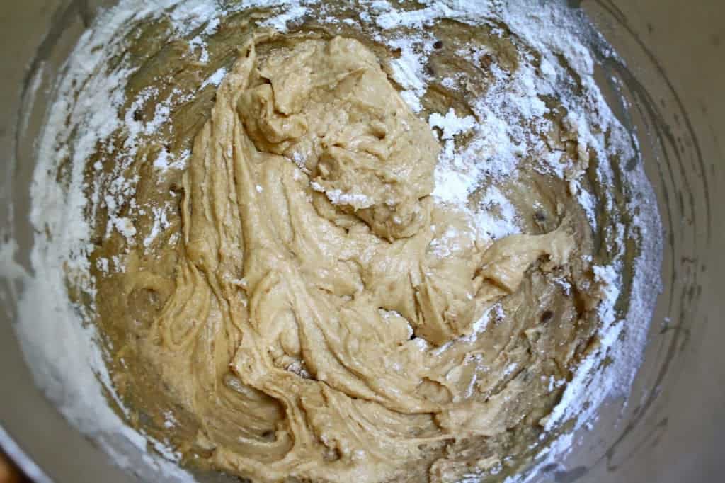 blending in flour to sticky toffee pudding batter