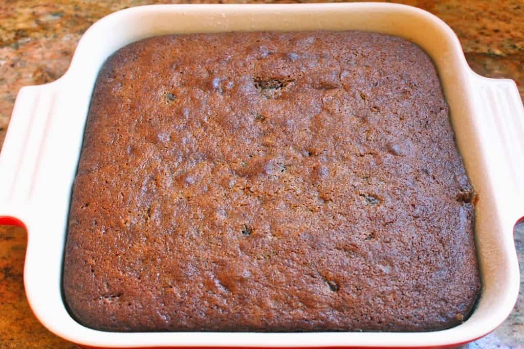 sticky toffee pudding cake in the pan