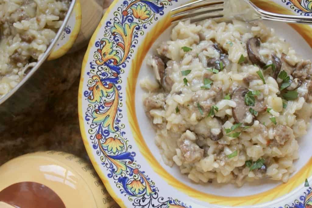 flat lay risotto in a bowl