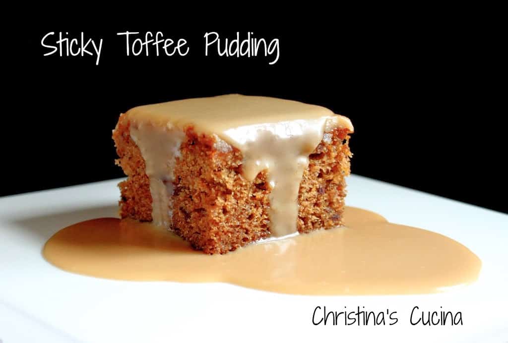 sticky toffee pudding with text and watermark