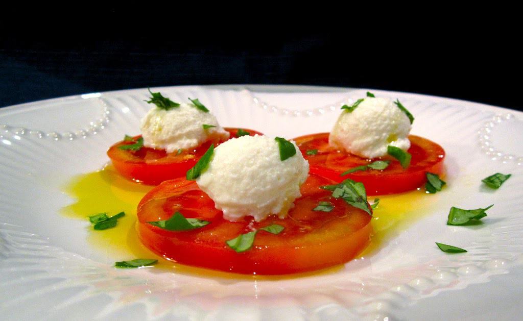 Tomato and Ricotta appetizer on plate