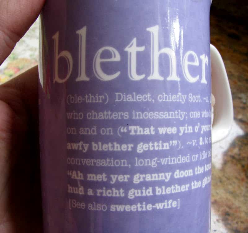 glaswegian mug with blether text and meaning on it