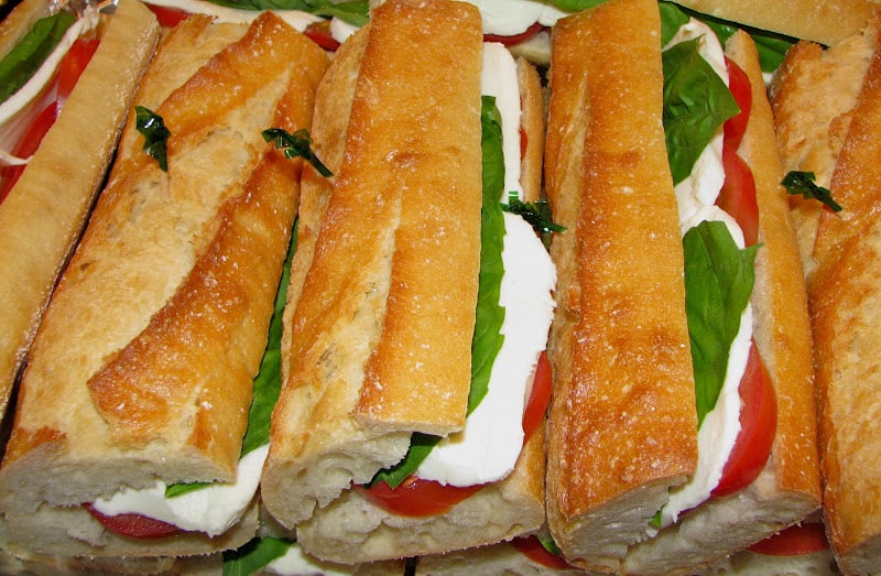 homemade caprese sandwich tomato basil mozzarella olive oil