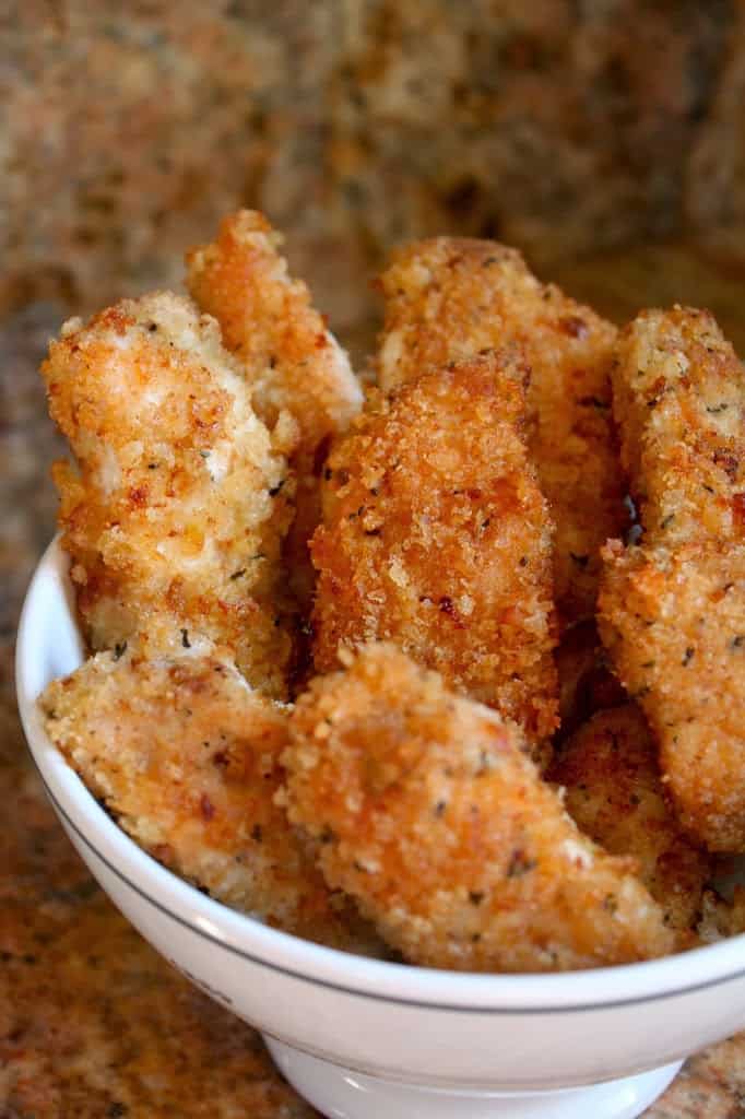 Homemade Breaded Chicken Tenders in a bowl