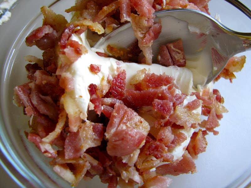 chopped bacon in cream cheese