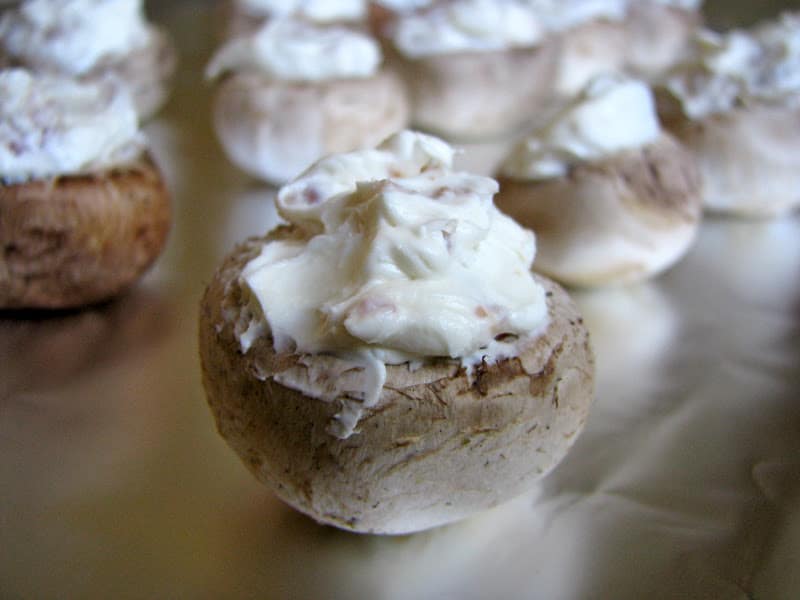 bacon and cream cheese filled mushrooms recipe appetizer appetiser easy impressive dinner party cocktail