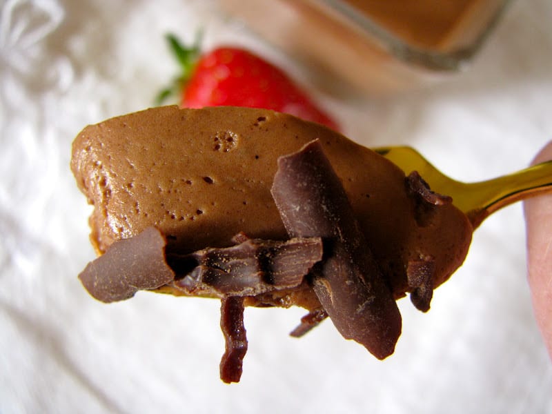 spoonful of mousse with grated chocolate