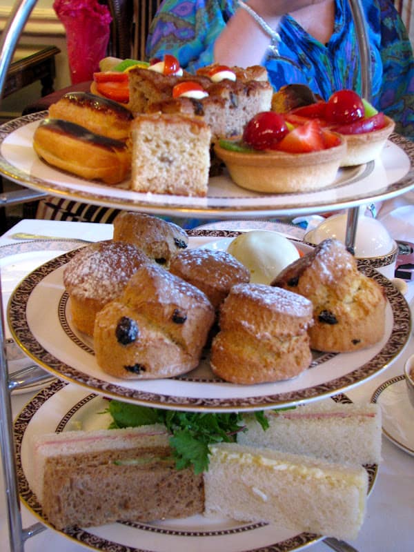 afternoon tea scones on tea tray with other savory and sweet treats