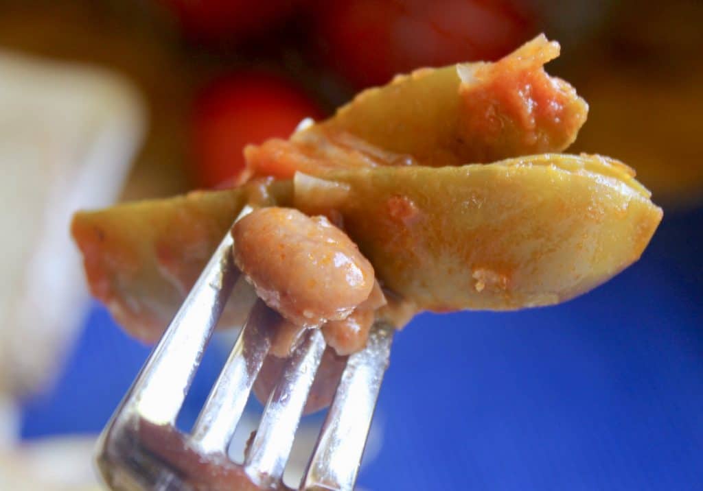 Italian green beans on a fork