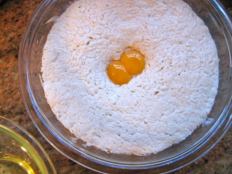 adding egg yolks to overnight waffles batter