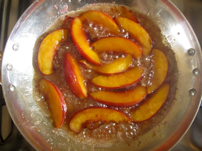 making butter maple nectarine topping for overnight yeast waffles