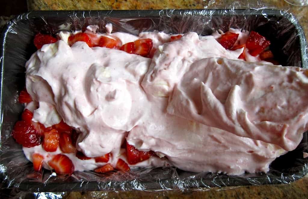 Frozen Strawberry Yogurt and Meringue Dessert with Strawberry Coulis recipe homemade