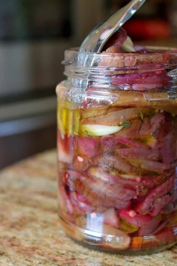 jar of pickled eggplant/aubergines