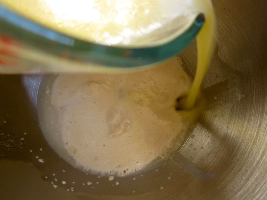 pouring butter into bowl