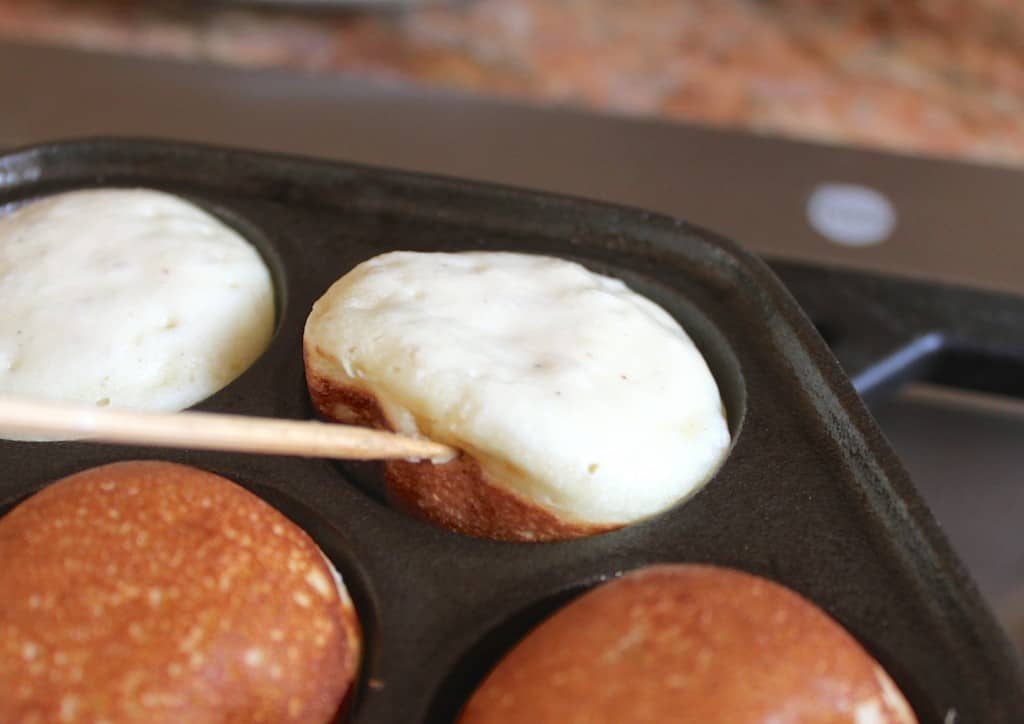 turning aebleskiver cast iron pan danish pancake recipe