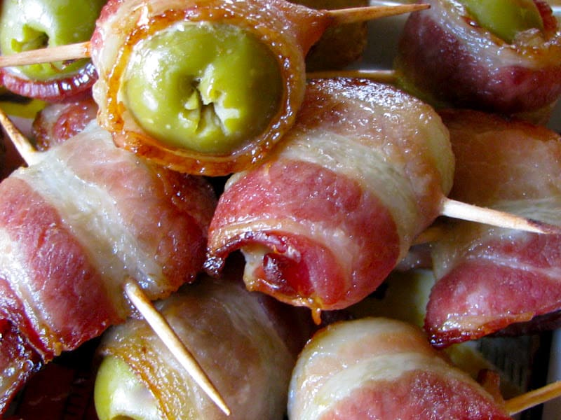 bacon wrapped olives finger food