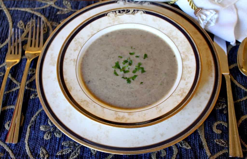 cream of mushroom soup in a china bowl