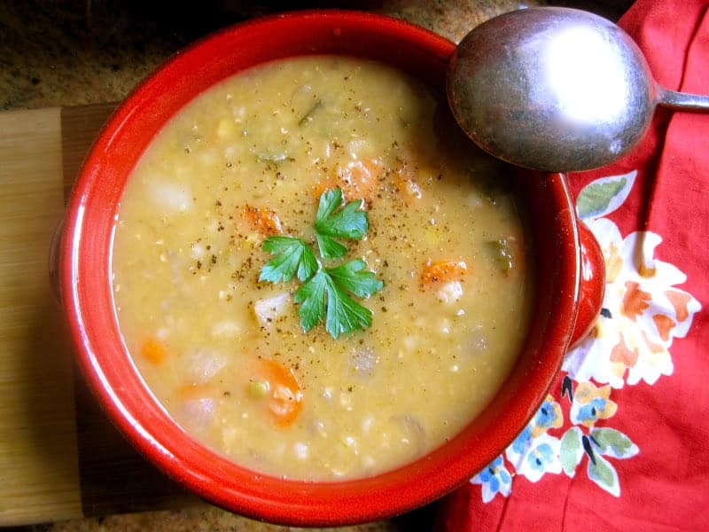 Scottish Red Lentil Soup in a red bowl