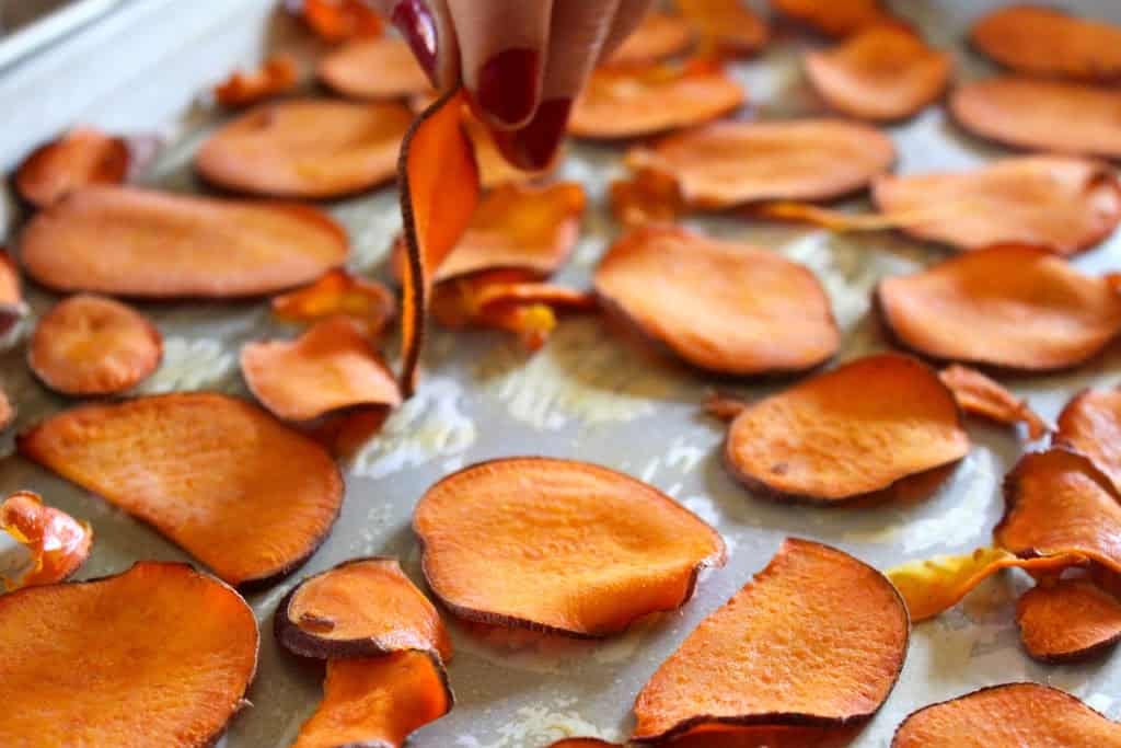 making Sweet Potato Chips recipe for a healthy snack
