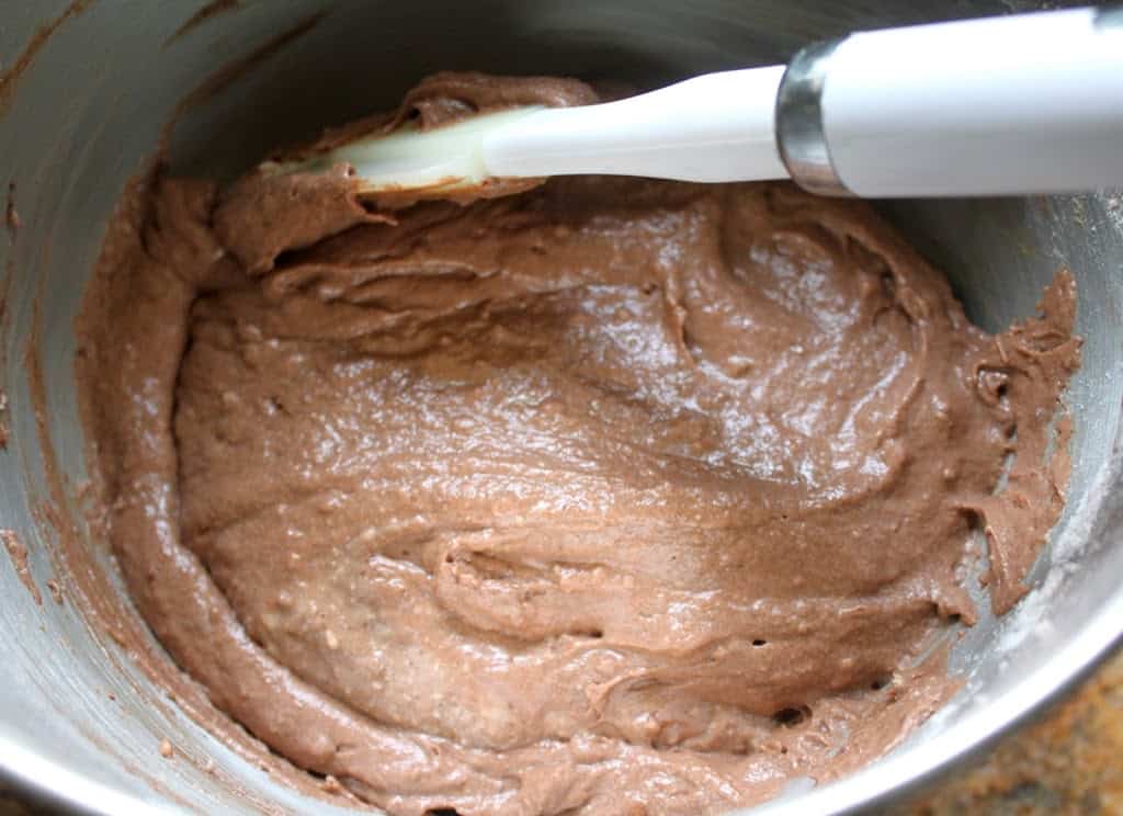 Making buttermilk chocolate cake batter