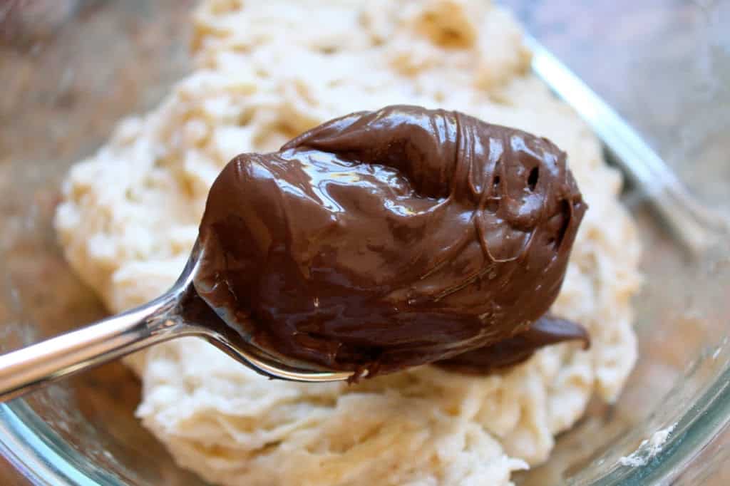 chocolate hazelnut spread on a spoon