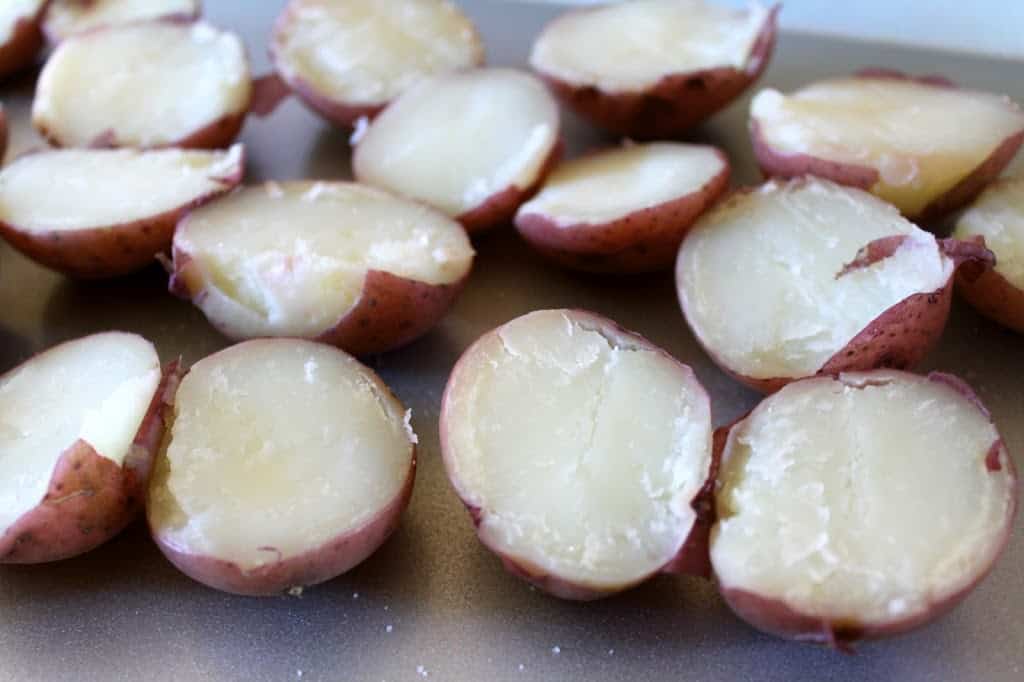 cut potatoes on a tray