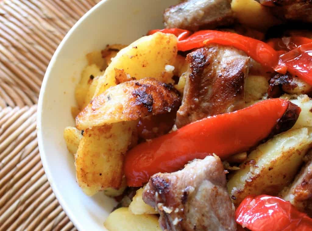 pork, pickled peppers and potatoes