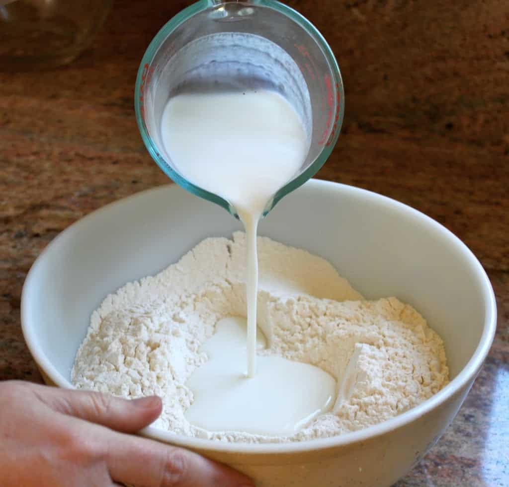 adding buttermilk to dry ingredients