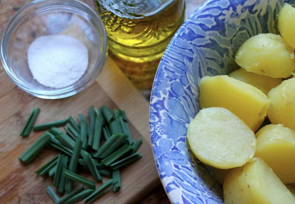 ingredients for green garlic potato salad