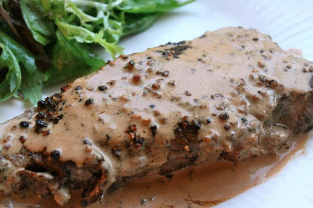 Steak au Poivre (Peppered Steak) on plate