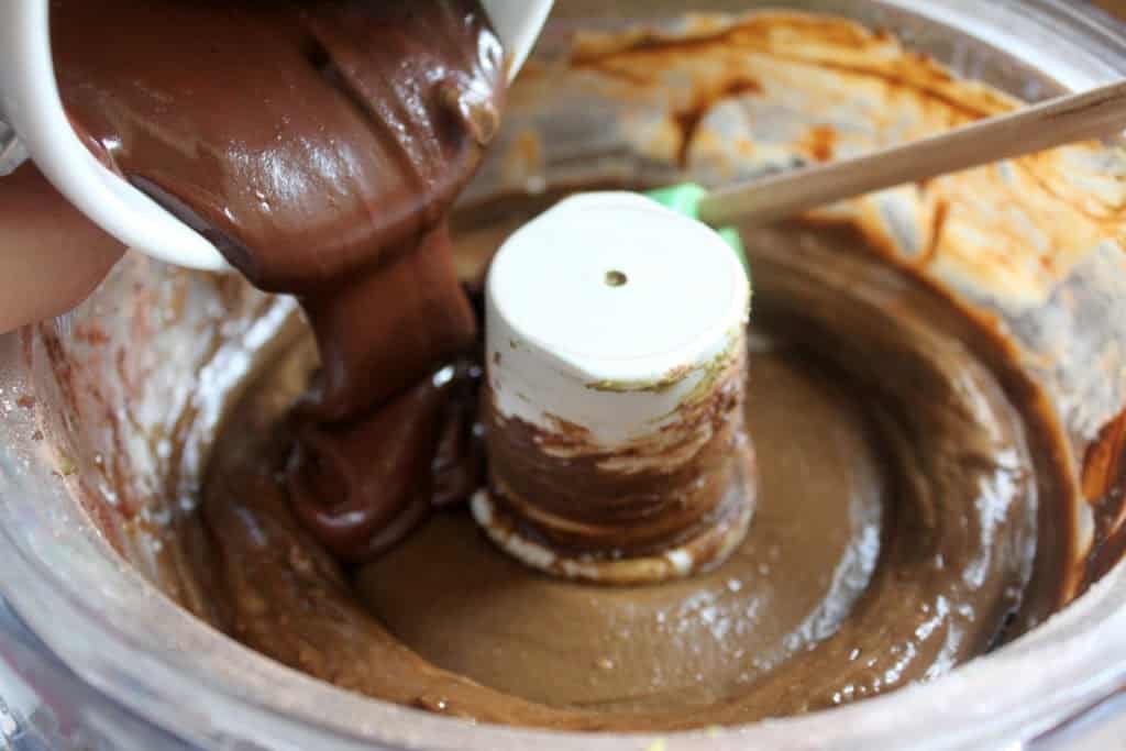adding chocolate to mixture