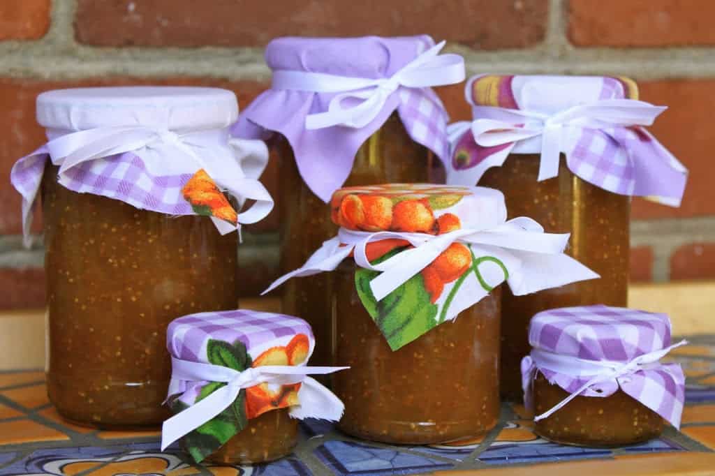 Orange fig jam in jars