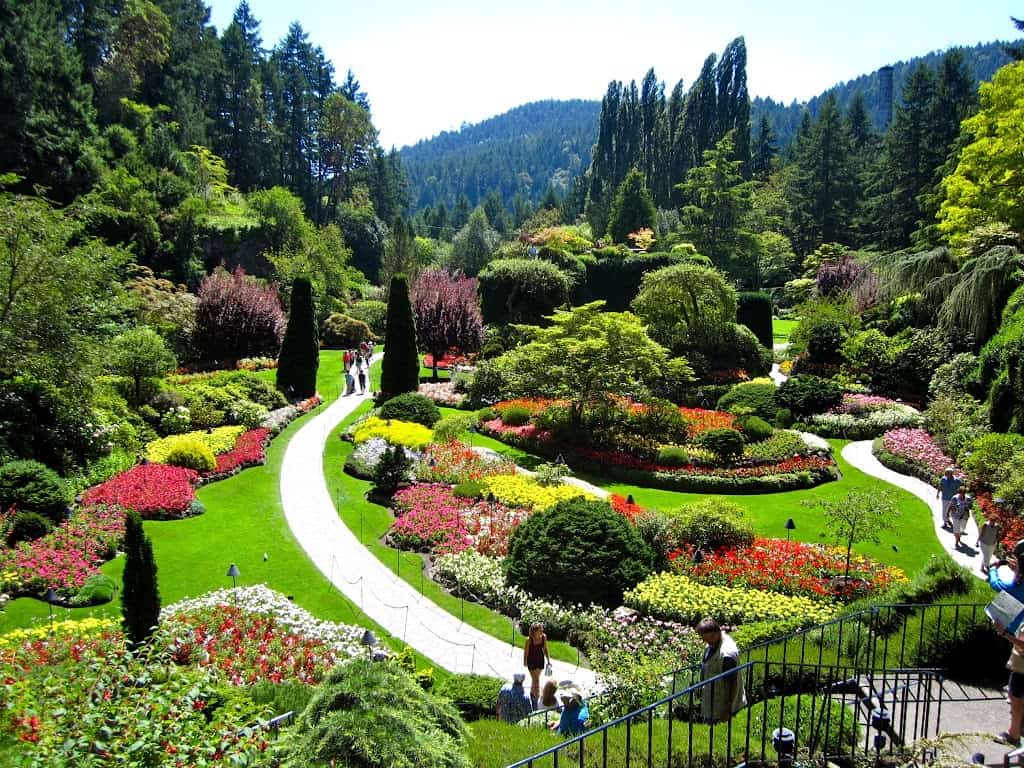 winding path and flower beds in Butchart Gardens, Victoria