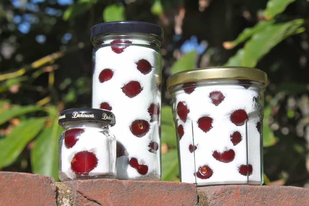 cherries in jars with sugar