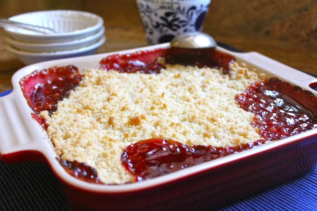 Homemade cherry pie filling with crumble on top