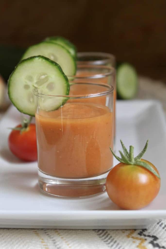 smooth gazpacho in mini glasses