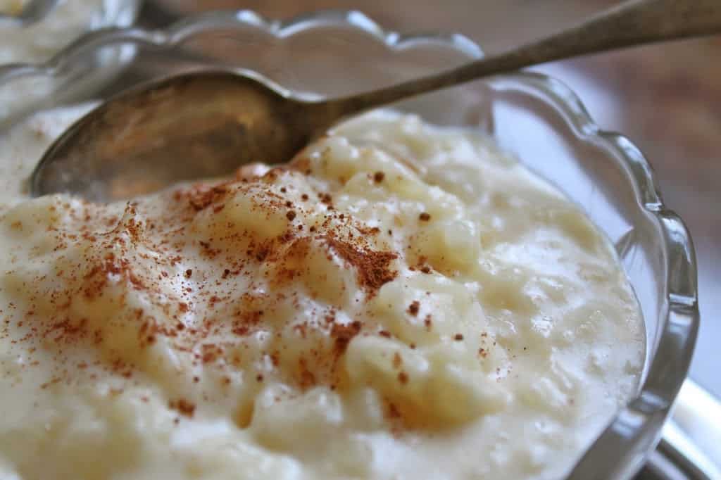 Creamy rice pudding in bowl