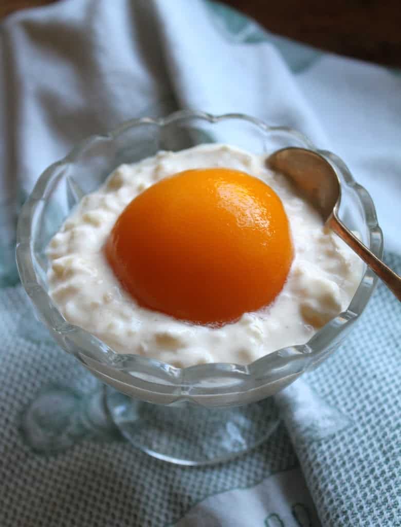 rice pudding with a peach