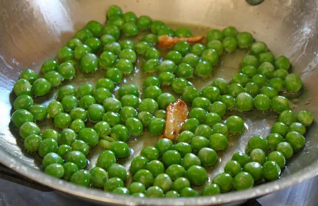 peas in a frying pan