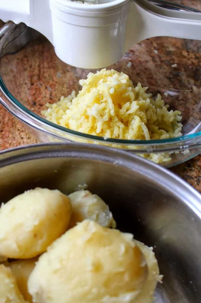ricing potatoes for cheesy potato casserole