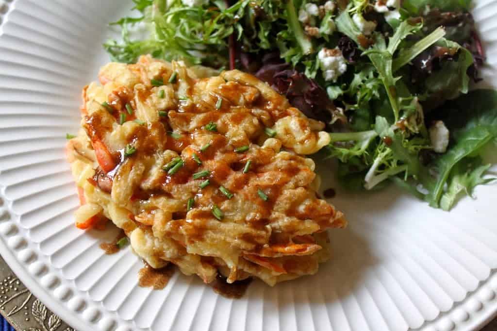 vegetarian potato goat cheese cakes with salad 