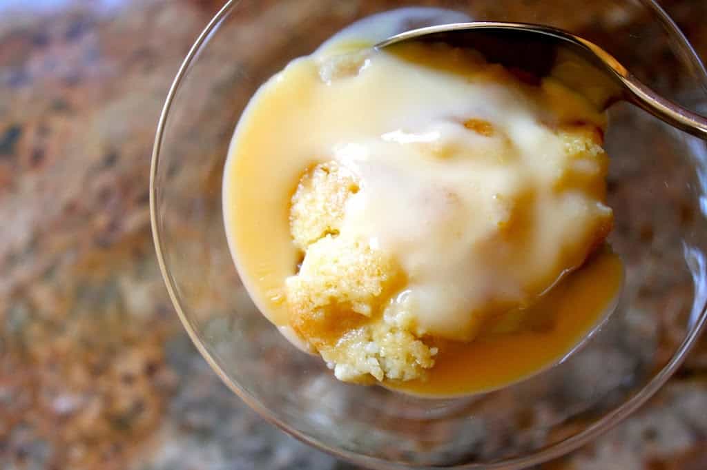 Eves Pudding dessert recipe served with custard
