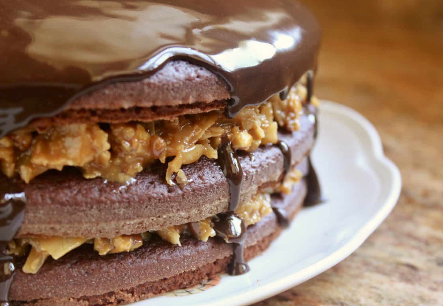 German Chocolate Cake (Triple Layer Recipe With Chocolate Ganache ...