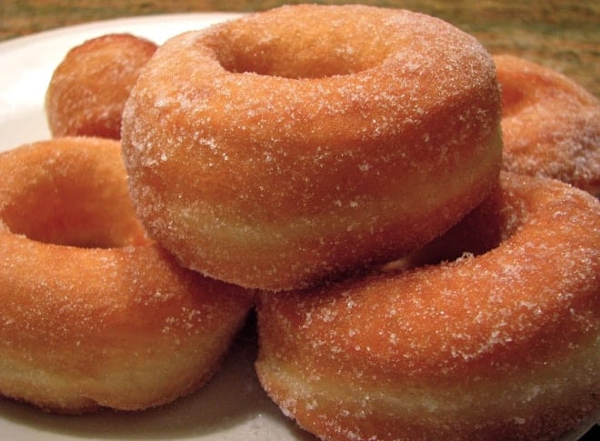 Perfect yeast doughnuts on plate