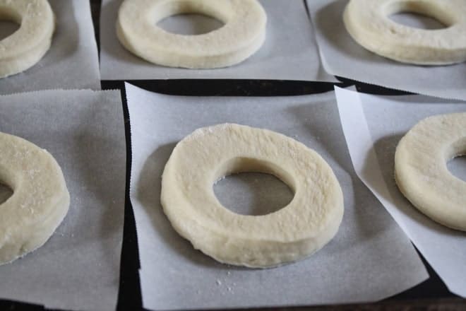 rings of dough on parchment paper