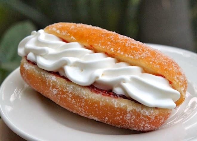 Jam and cream filled long doughnut
