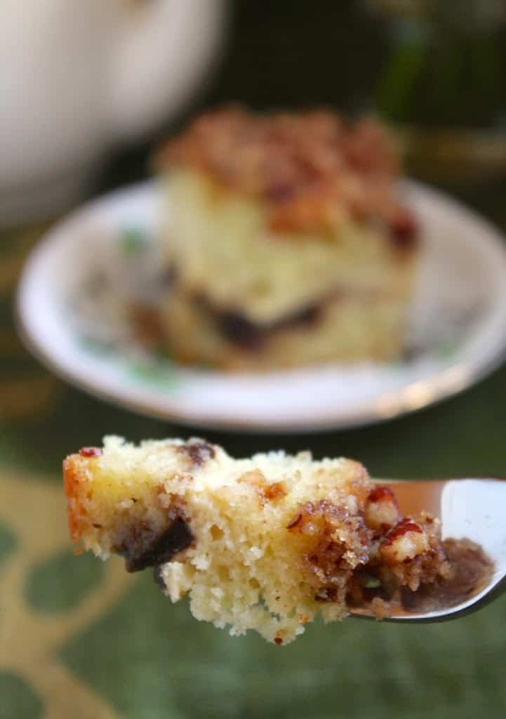 cherry cheese coffee cake on fork